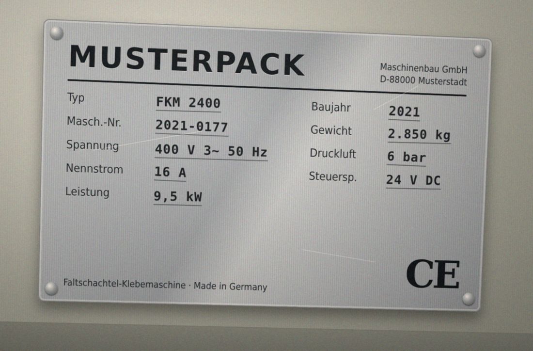Foto eines Typenschilds einer Verpackungsmaschine